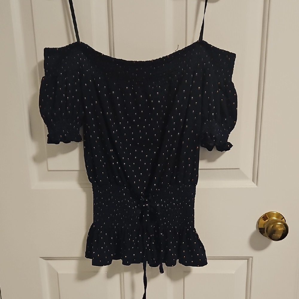 💗Sweet Navy Polka Dot Off-Shoulder Blouse